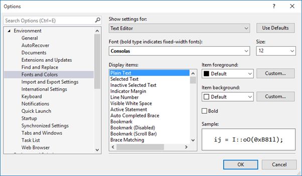 visual studio editor font size shortcut